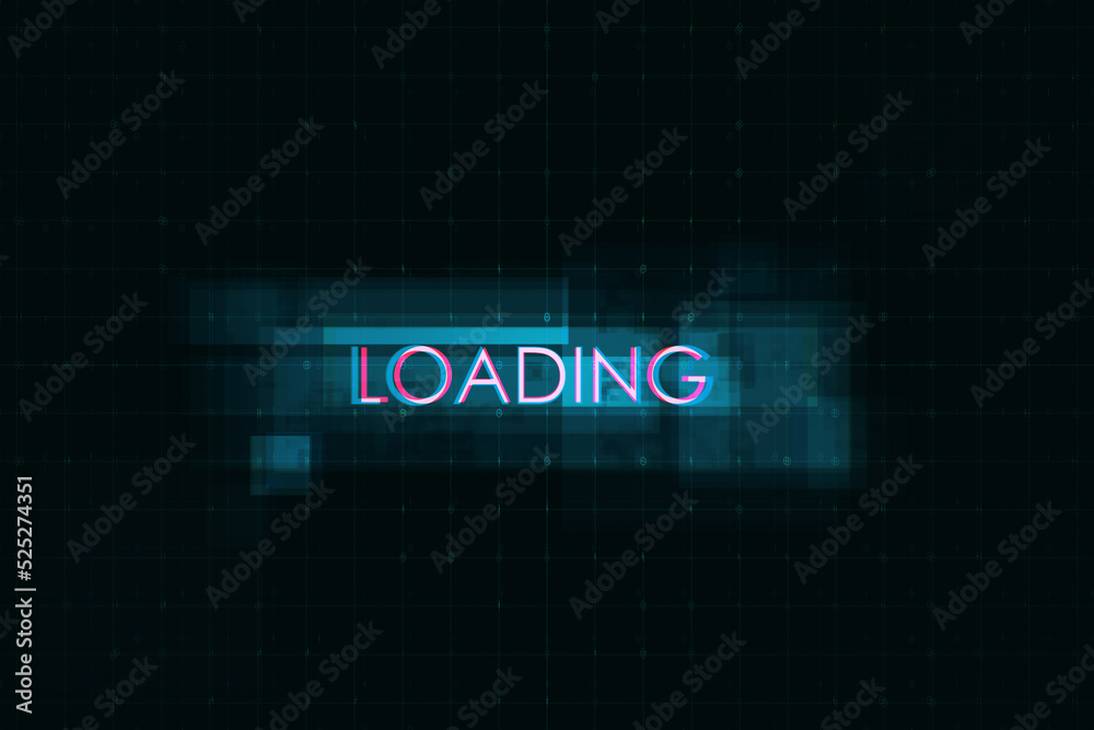 Poster Creative digital text on dark background. Loading, technology and ai concept. 3D Rendering.