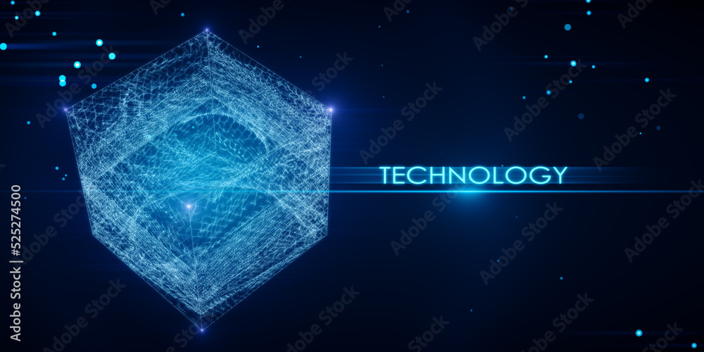 Poster Creative square polygonal technology background. Geometry, big data and tech concept. 3D Rendering.