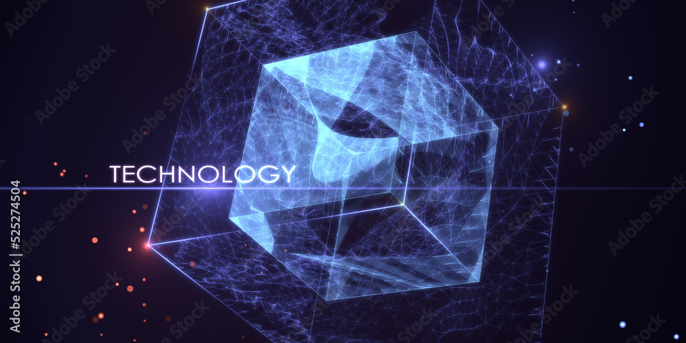Poster creative square polygonal technology wallpaper. geometry, big data and tech concept. 3d rendering.
