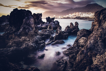 sunset landscape with rocks in the ocean Tenerife Canary islands