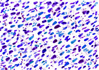 Watercolor or ink blue brush strokes and splashes on a white background. Abstract watercolor background. Illustration.