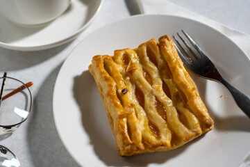 Closeup of apricot lattice served on a plate
