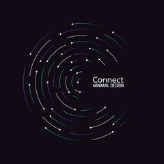 Data flow technology network connection. Abstract radial vortex circular trail background. Icon logo design. Vector background