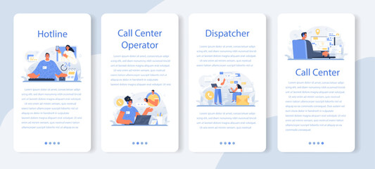 Call center operator mobile application banner set. Technical support