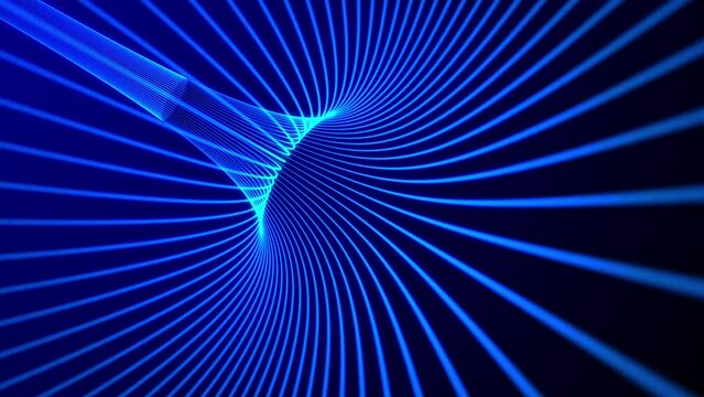 Optic lines flow stream - abstract CG blue background. Glowing lines moving - fiber optic cable, digital information concepts. Seamless looping animation.