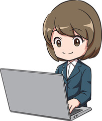 PC作業をするスーツを着た女性