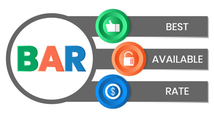 BAR - Best Available Rate, acronym business concept	