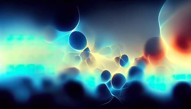 Small microscopic molecule. Technology, biology abstract organisme seen under microscope. Futuristic laboratory research illustration. Science background. 3d render of blue particles floating.