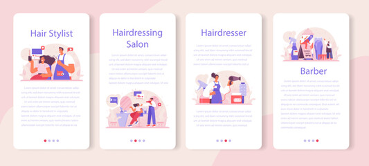 Hairdresser mobile application banner set. Idea of hair care in salon
