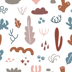 Beautiful seamless pattern with seaweeds, marine underwater plants. Sea background vector illustration