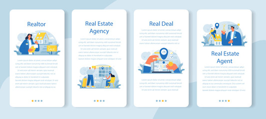 Realtor mobile application banner set. Real estate agent' assistance