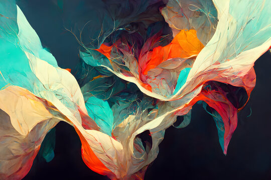 colorful abstract painting-like feathers background, neural network generated art.