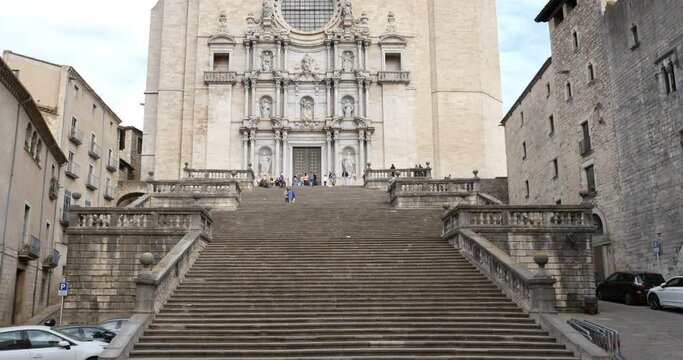 Girona Cathedral, Catalonia, Spain, with its famous stone steps. The filming location of the popular series.