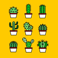 vector set cactus icon in colour symbol illustration