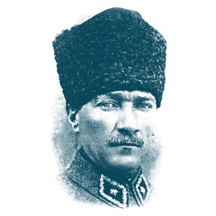Isolate Portrait of Mustafa Kemal Atatürk (1881-1938), founder and first president of the Turkish Republic.