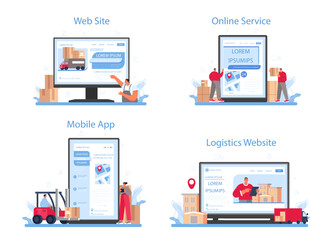 Logistic and delivery service online service or platform set