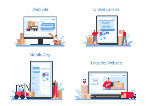 Logistic and delivery service online service or platform set