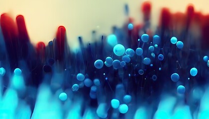 Small microscopic molecule. Technology, biology abstract organisme seen under microscope. Futuristic laboratory research illustration. Science background. 3d render of blue particles floating. - obrazy, fototapety, plakaty