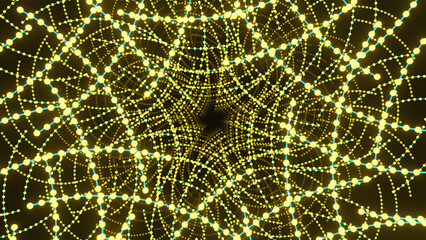 Yellow futuristic space particles, neon vj background sci-fi tunnel, space sphere vfx design element. Abstract colorful futuristic lights background animation energy beam power electric magnet vj neon