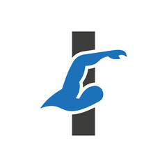 Letter I Swimming Logo Design. Swimming Club Symbol Vector Template