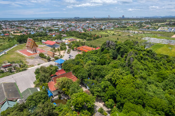 Fototapeta na wymiar A top view from a drone at Wat Cha Am Khiri, Phetchaburi, Thailand