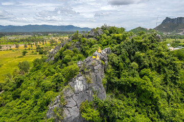 A top view from a drone at Wat Cha Am Khiri, Phetchaburi, Thailand