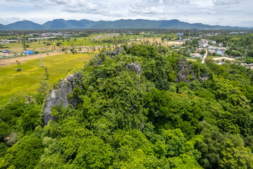 A top view from a drone at Wat Cha Am Khiri, Phetchaburi, Thailand