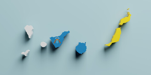 3d Canary islands region flag and map