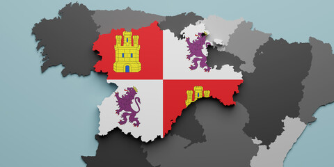 3d Castilla Leon region flag and map