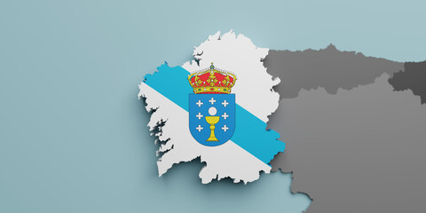3d Galicia region flag and map