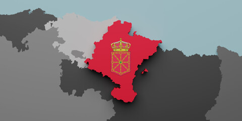 3d Navarra region flag and map