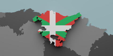 3d Basque Country region flag and map