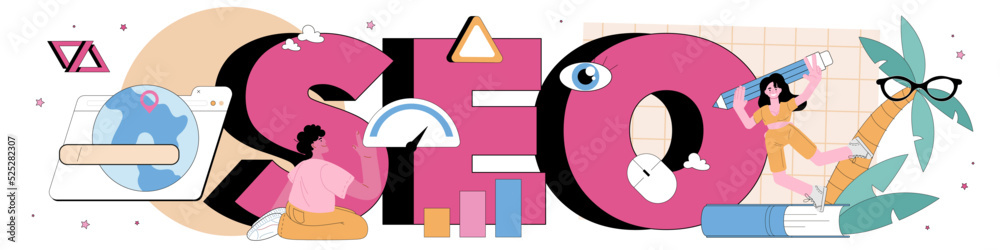 Wall mural seo typographic header. idea of search engine optimization for business