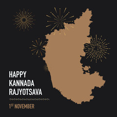 Karnataka Formation Day, Kannada Rajyotsava creative concept vector illustration of fireworks around karnataka map