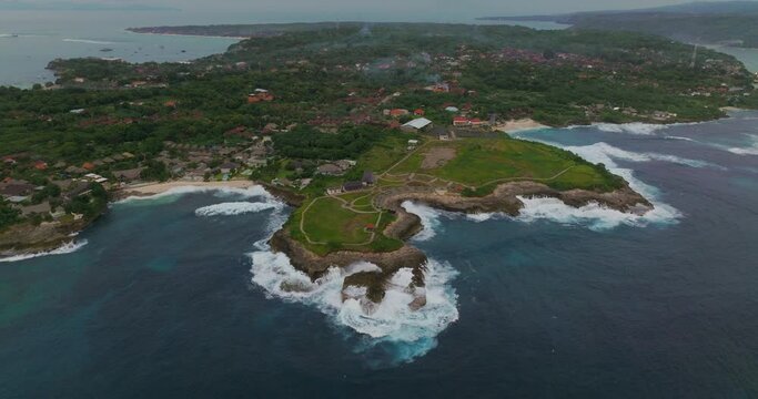Nusa Lembongan island coastline with tourist attraction Devils Tears, aerial