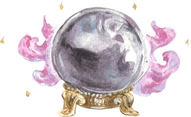 Witchy Magic Crystal Ball Watercolor.