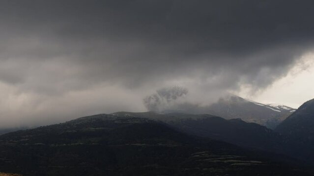 Timelapse of moving clouds at Mount Olympus in Greece