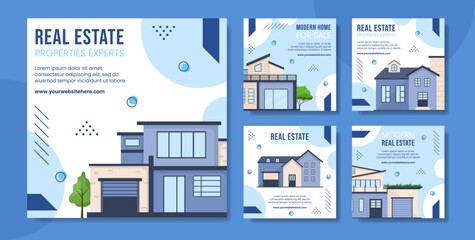 Real Estate and Modern Home Social Media Post Template Hand Drawn Cartoon Flat Illustration