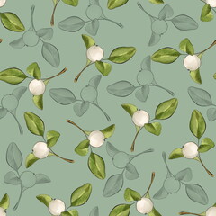 Pattern with white mistletoe berries on a dark background - 525283989