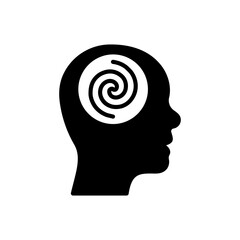Hypnosis Psychology Silhouette Icon. Mind Round Swirl Spiral Pictogram. Creative Brain Imagination Wellness Black Icon. Mental Chaos in Man Head. Isolated Vector Illustration
