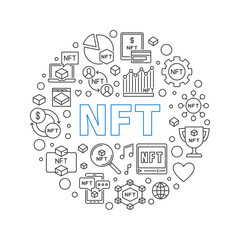 NFT concept outline round Banner - Non-Fungible Token vector illustration