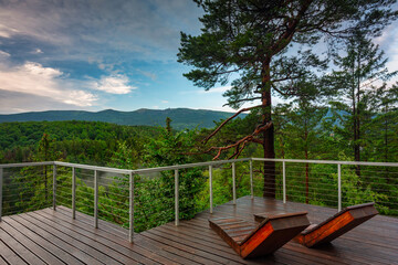Fototapeta premium Panorama of the Karkonosze Mountains in Poland at dawn.
