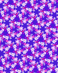 Fototapeta na wymiar Cute simple white, pink and violet flowers isolated on a blue background