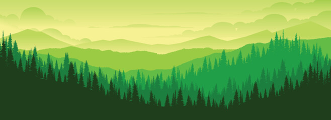 Landscape of mountain forests in the morning. Natural backgrounds for Brenner designs, website backgrounds, vector images.