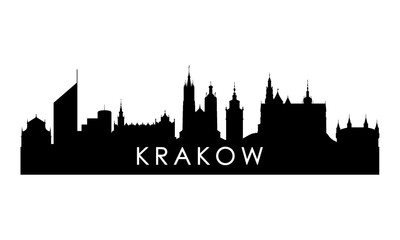 Krakow skyline silhouette. Black Krakow city design isolated on white background. - obrazy, fototapety, plakaty