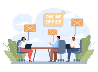 Online office. Modern virtual office developing and moderating