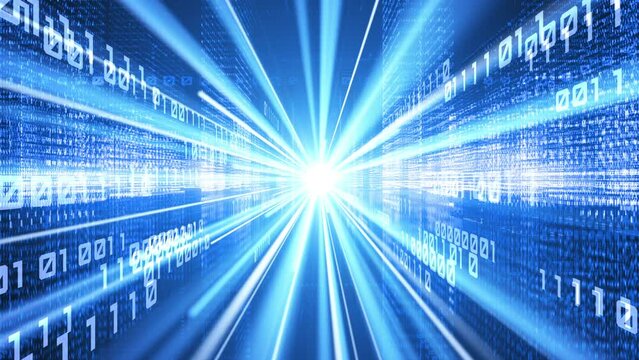 Digital cyberspace abstract animation. Moving numbers and lines appear on a blue background. Abstract digital security, artificial intelligence concepts. Seamless loopable animation.