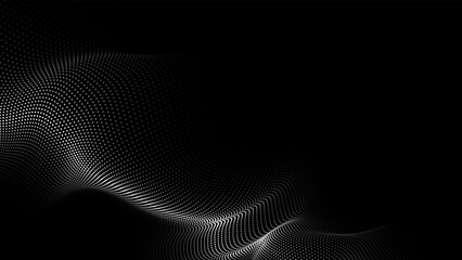 Abstract futuristic wave with moving dots. Flow of particles. Vector cyber technology illustration.