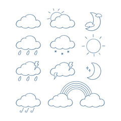 Cute weather icon in line art. Hand drawn line art style vector illustration.