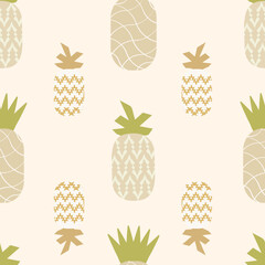 Funky graphic pineapples on a pastel  background, a modern flat summer pineapple background